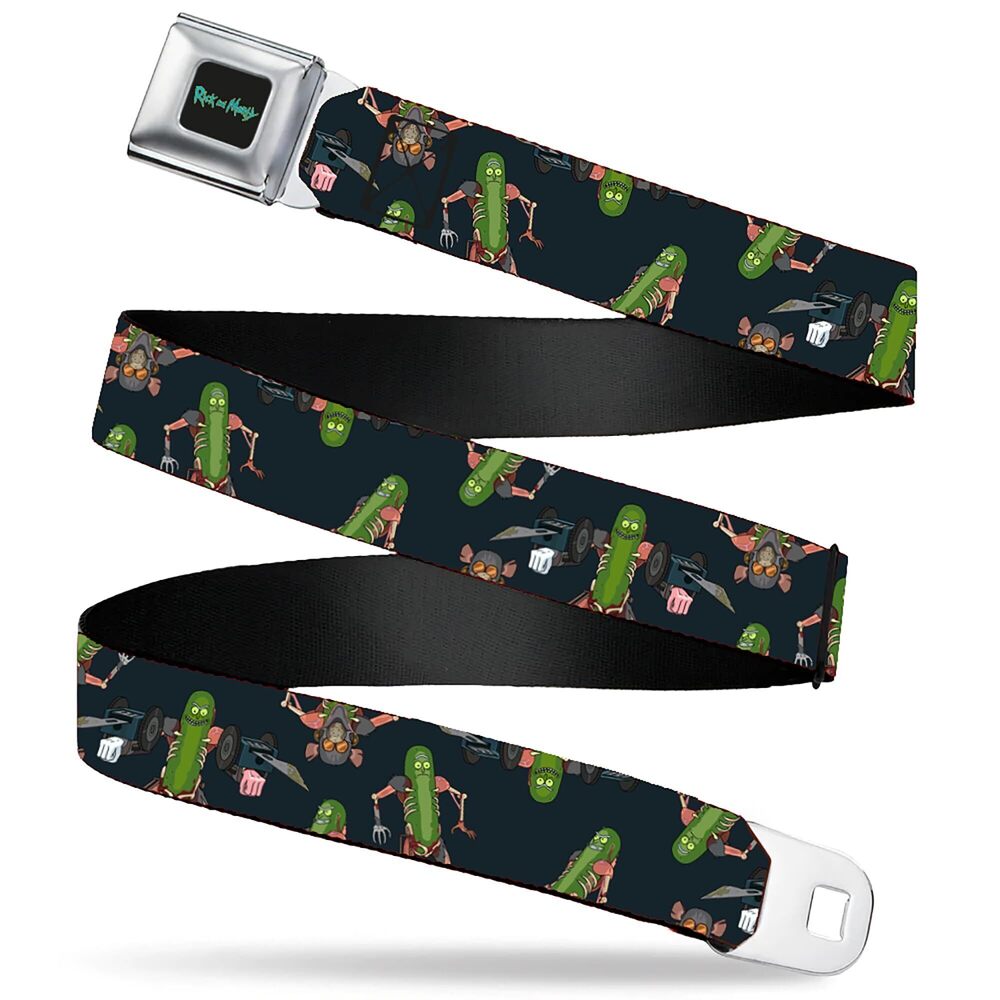 8255 Rick and Morty Belt, Seatbelt Buckle Belt, Rick and Morty Pickle Rick